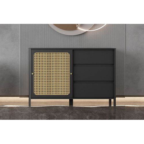 Bali - Buffet En Bois Noir Et Cannage