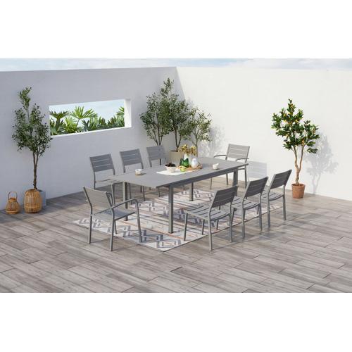 Mezzane : Table De Jardin Extensible 8 Personnes Avec 2 Fauteuils Et 6 Chaises En Aluminium