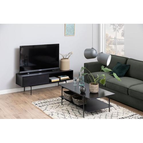 Jupiter - Meuble Tv 140 Cm Noir Avec Porte Coulissante Et 1 Niche