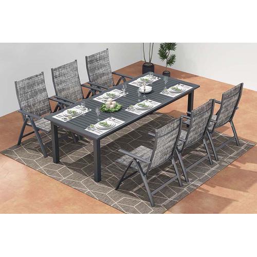 Berana 6 : Table De Jardin Extensible 10 Personnes + 6 Fauteuils En Aluminium