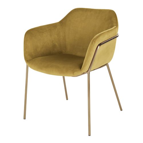 Chaise En Velours Ocre Et Métal Doré