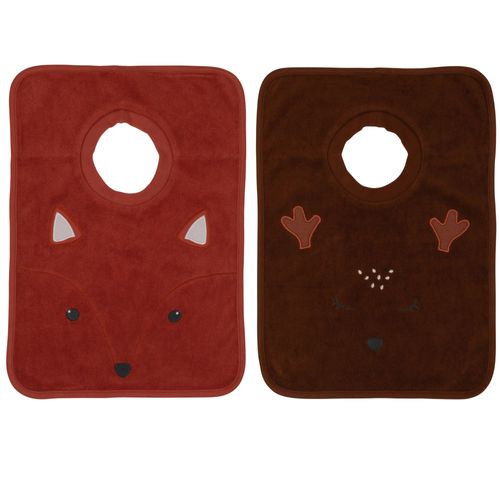Bavoirs En Coton Orange De Sienne, Marron Et Blanc (X2)