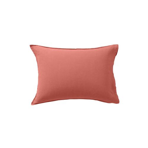 Taie D'oreiller Rectangulaire Lin Et Coton Lavé Uni Rouge 50 X 70 Cm