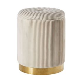 Tabouret Coffre En Velours Plissé Blanc Et Doré