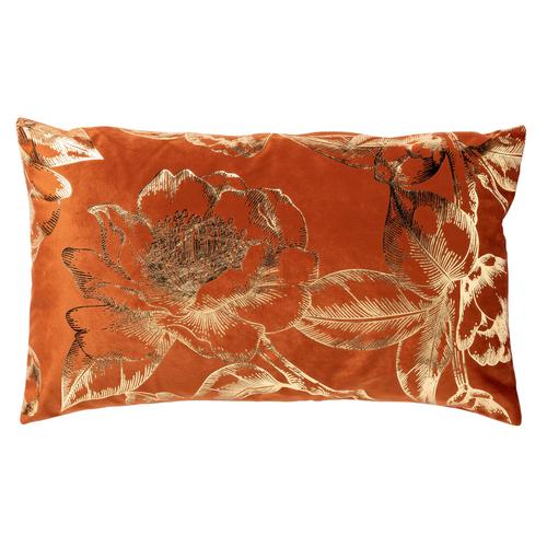 Housse De Coussin Orange En Velours 30x50 Cm Avec Motif Fleuri