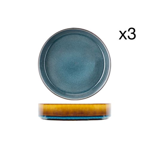 Lot De 3 Assiettes Creuses En Porcelaine, Bleu, D19,5 Cm