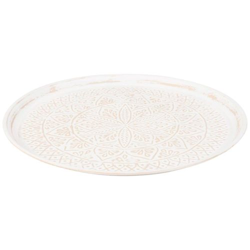 Plateau rond en métal beige imprimé
