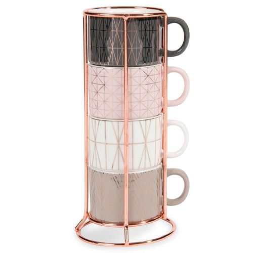 Tasses À Café Expresso En Porcelaine Et Support En Métal (X4)