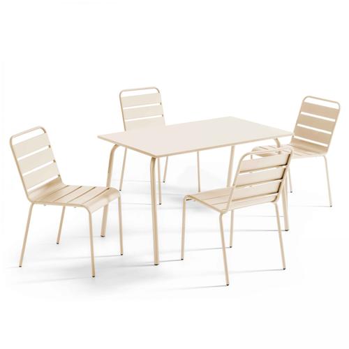 Ensemble Table De Jardin En Métal Et 4 Chaises Ivoire