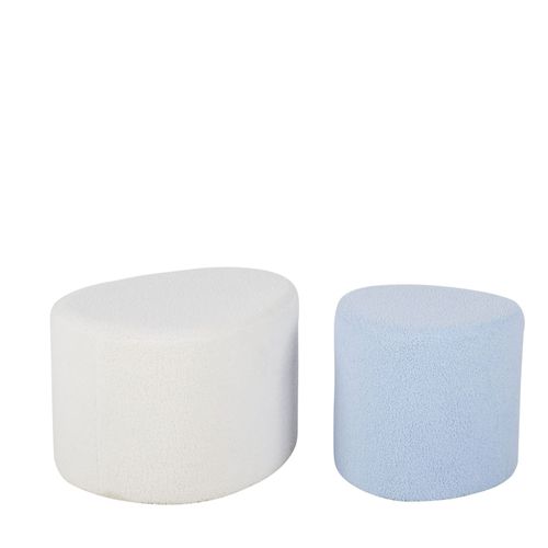Poufs En Tissu Effet Laine Bouclée Blanc Et Bleu (X2)