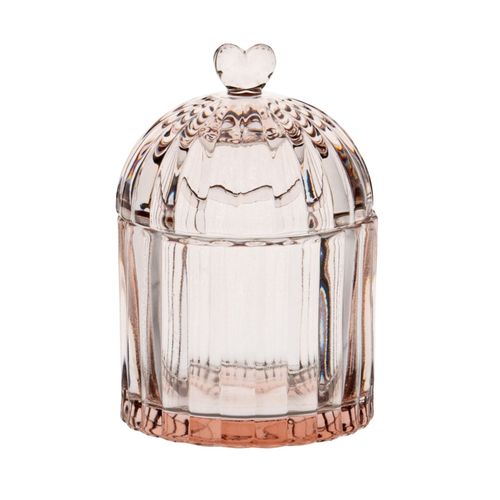 Bonbonnière cloche en verre rose H12
