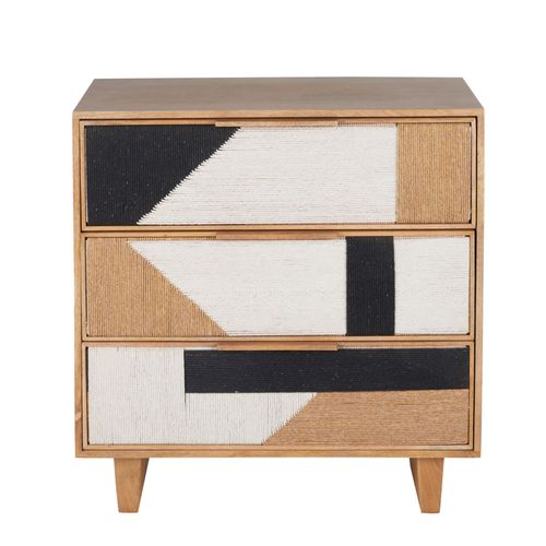 Commode 3 Tiroirs En Bois De Manguier Massif Et Coton Tissé Tricolore