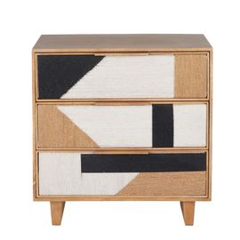Commode 3 Tiroirs En Bois De Manguier Massif Et Coton Tissé Tricolore
