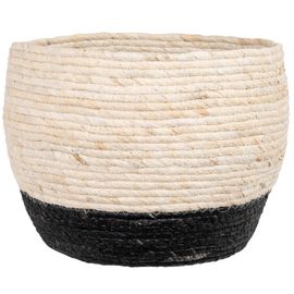 Cache-Pot En Fibre Végétale Beige Et Noir H27