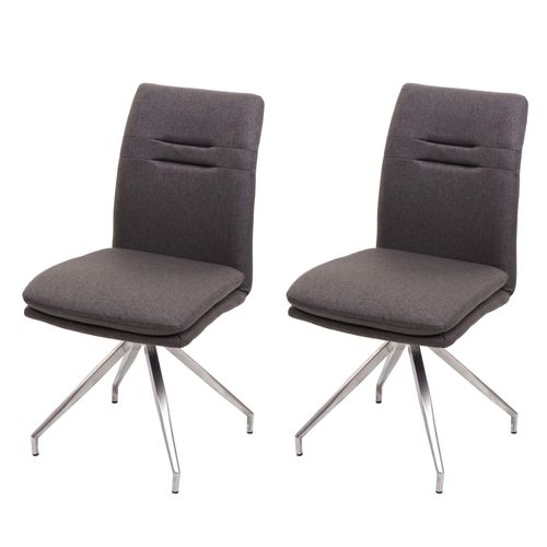 2x Chaises De Salle À Manger Cuisine En Tissu Gris-Marron Et En Acier Inoxydable Design Et Confortable 04_0000414