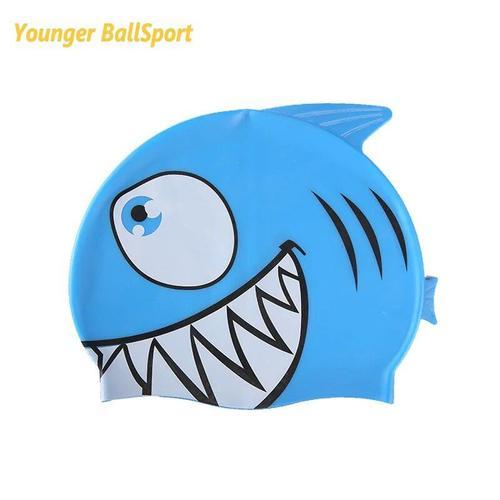 Casquette de natation en Silicone pour enfants,chapeau de piscine,étanche,protège les oreilles,garçons et filles,2022 - Type Blue shark