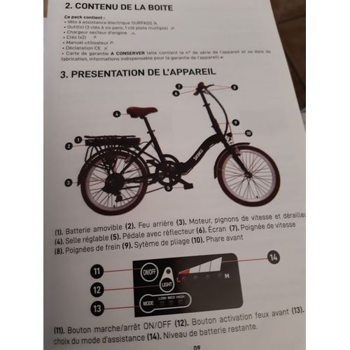 Vend Velo Surpass Assistance Electrique,  6 Vitesses, Pliable, Freins A Disque, Béquille Laterale, Éclairage.