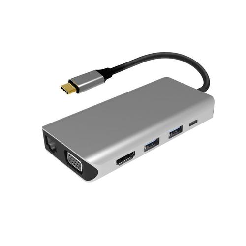 Adaptateur multiport MP10 USB-C pour HDMI VGA 3 x USB 3.0 SD / TF RJ45 audio 3.5 USB-C PD 10 sorties