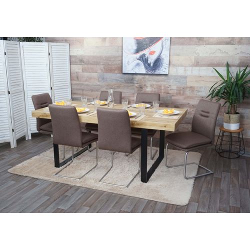 Lot De 6 Chaises De Salle À Manger Hwc-H70, Chaise De Cuisine À Piétement Luge, Tissu/Textile Inox Brossé   Marron