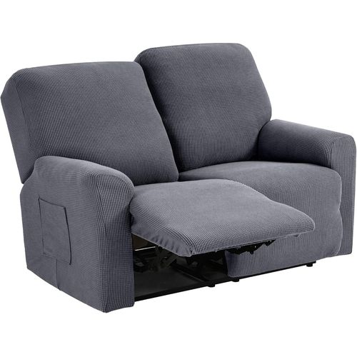 Housses De Fauteuils 2 Places, Housse De Meuble Extensible Inclinable Causeuse Jacquard Pour Canapé À 2 Coussins, Pour Canapé Relax (Gris Clair)