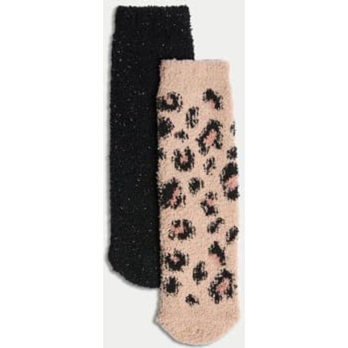 Lot De 2 Paires De Chaussettes D'intérieur Confortables Scintillantes Motif Léopard - Noir