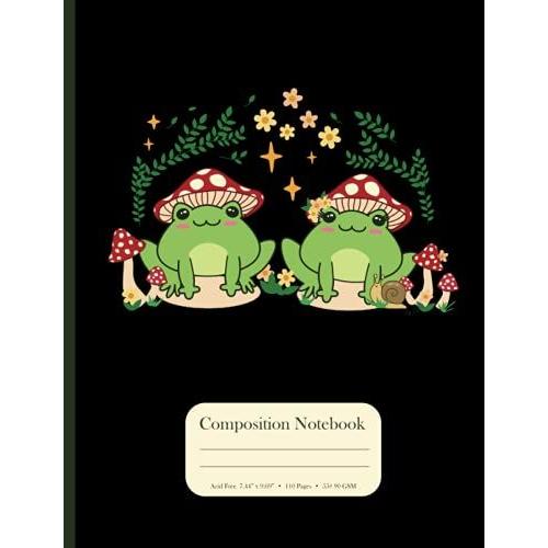 Cute Frog Composition Notebook -College Ruled: Kawaii Cottagecore Aesthetic Composition Notebook Featuring A Cute Couple Of Frogs With A Mushrooms, Flowers, Stars, And A Lovely Snail