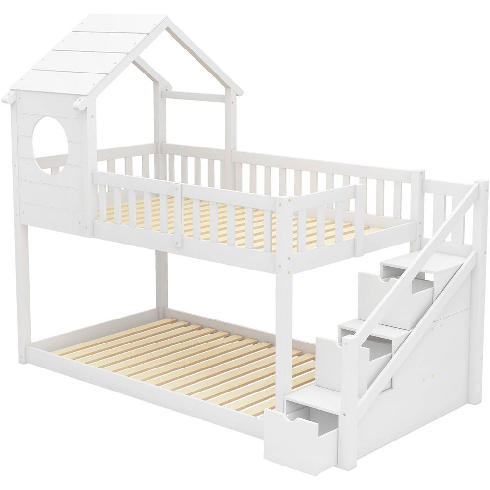 DRIPEX Lit superposé 90x200cm,lit en bois avec escalier,Lit enfant