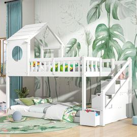 Lit cabane lit en bois 90x200cm- lit simple avec rideau en tissu- lit  enfant avec