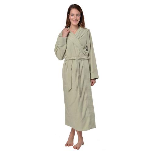 Robe De Chambre Vert 36/38 Longue Micropolaire Polyester Avec Capuche Et Ceinture Ventrale