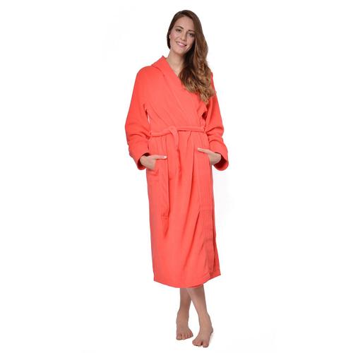 Robe De Chambre Corail 40/42 Longue Micropolaire Polyester Avec Capuche Et Ceinture Ventrale