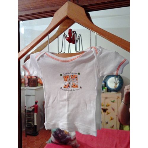 Tee-Shirt Blanc Motif Coloré 3/6 Mois Vintage Années 90.