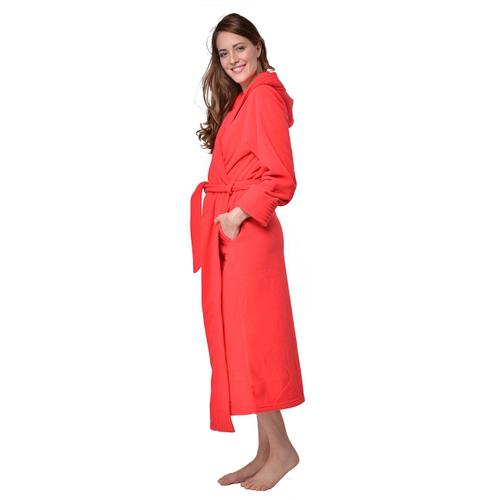 Robe De Chambre Rouge 48/50 Longue Micropolaire Polyester Avec Capuche Et Ceinture Ventrale
