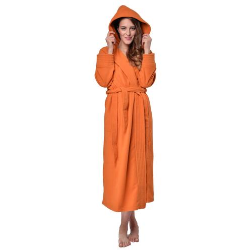 Robe De Chambre Orange 40/42 Longue Micropolaire Polyester Avec Capuche Et Ceinture Ventrale