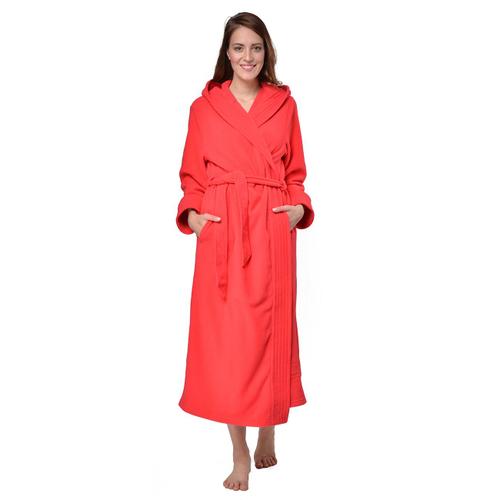 Robe De Chambre Rouge 40/42 Longue Micropolaire Polyester Avec Capuche Et Ceinture Ventrale