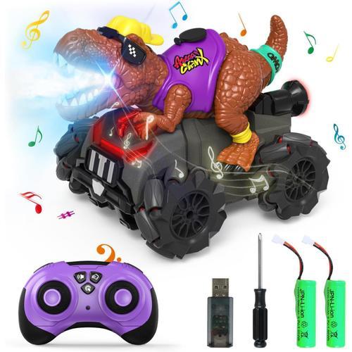 Voiture Telecommandé Enfant, 4wd Rc Dinosaure Monster Truck Tout Terrain Jouet Véhicule Avec Pulvérisation Brumisation Musique Led Lumières, 2,4 Ghz Voiture Rc Cadeau Pour Garcon