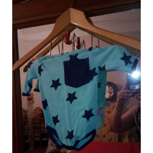 Body Artisanal Vert Étoiles Noires 3/6 Mois Atelier 224 Lecomte.