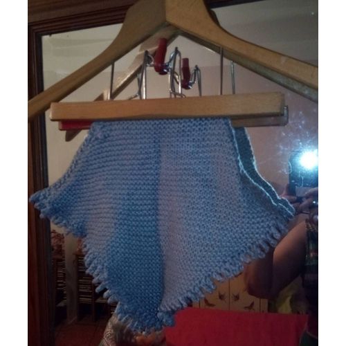 Poncho Bleu 3/6 Mois Vintage Années 90 Tricoté Main.