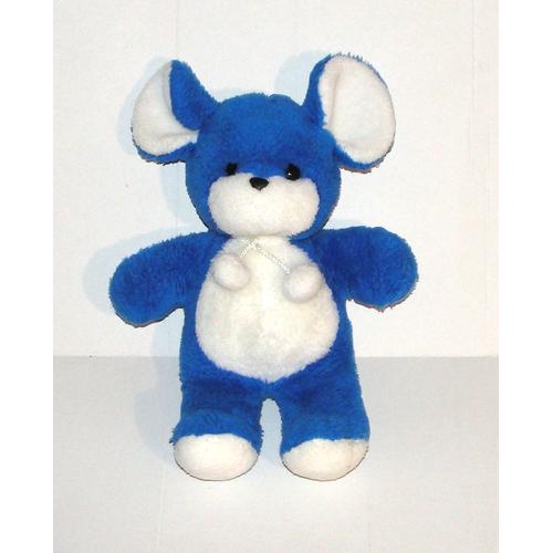 Peluche Souris Blanche Bleu Vintage Nounours 32 Cm