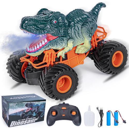 Voiture Dinosaure Telecommandé Enfant, Voiture Télécommandée Tout Terrain Dinosaure Jouet Garcon, Avec Brume, Musique, Lumières Led, Pour Enfants De 7 8,9,10 Ans, Cadeau De Garcon Fille