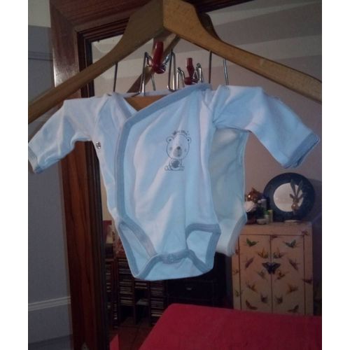 Body Blanc/ Gris 0 Mois. (Nouveau Né).