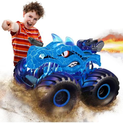 Voiture Télécommandée Enfant, Voiture Télécommandée Tout Terrain Monster Truck Dinosaure Jouet Garcon 3 4 5 6 7 8 Ans Jouet Enfant 3-12 Ans Garçon Cadeau Garcon 3 4 5 6-10 Ans, Bleu