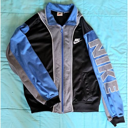 Veste De Survêtement Nike Vintage Retro Noir Bleu Gris Homme L Gilet Sport Blouson - Envoi Très Rapide Et Soigne.