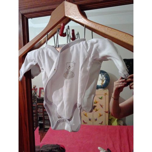 Body Blanc Gris 0 Mois. (Nouveau Né).