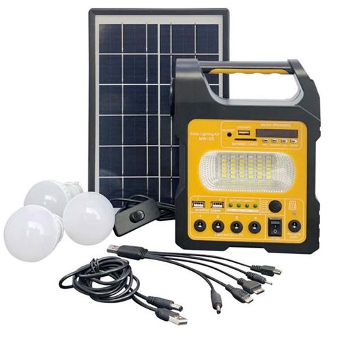 Jaune - Générateur Solaire Portable Avec 3 Led, Alimentation'urgence, Bluetooth, Mp3, Radio, Chargeur De Téléphone Usb