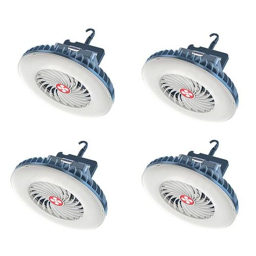 4 Pièces - Lampe De Tente De Camping À Led 2 En 1 Avec Téléphone, Ventilateur Aste Par Usb, Lampe'urgence Extérieure Pour La Randonnée, Le Camping, La Cabine De Marché, La Lumière Du Ventilateur