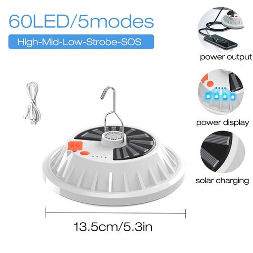 60lé - Lumière Portative De Lanterne De Camping Avec Télécommande Lumière De Tente D'urgence Rechargeable Lampe À Led Portable Batterie Externe Solaire Lumière Lampe Nomade