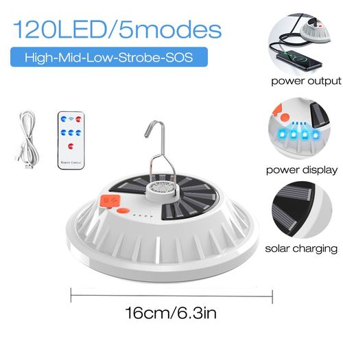 120 - Lumière Portative De Lanterne De Camping Avec Télécommande Lumière De Tente D'urgence Rechargeable Lampe À Led Portable Batterie Externe Solaire Lumière Lampe Nomade