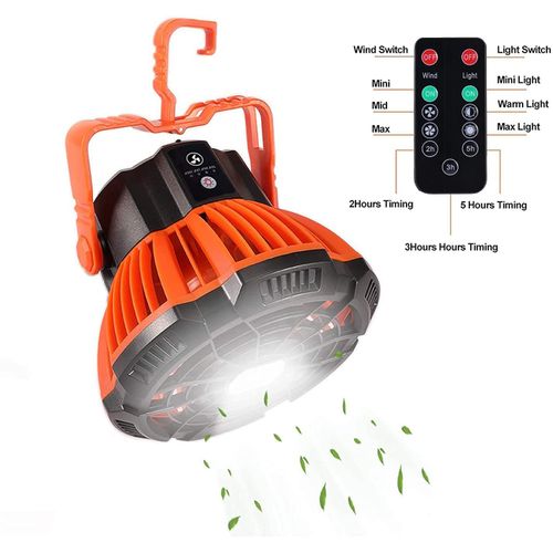 Orange - Ventilateur De Camping Portable 2 En 1, Lampe Led, 3 Vitesses, Extérieur, Tente Rechargeable Par Usb, Batterie Avec Télécommande Infrarouge