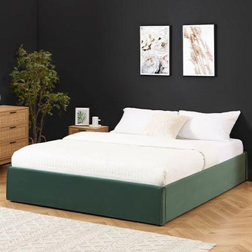 Lit Coffre 140x190 Cm En Velours Vert Foncé - Menuires