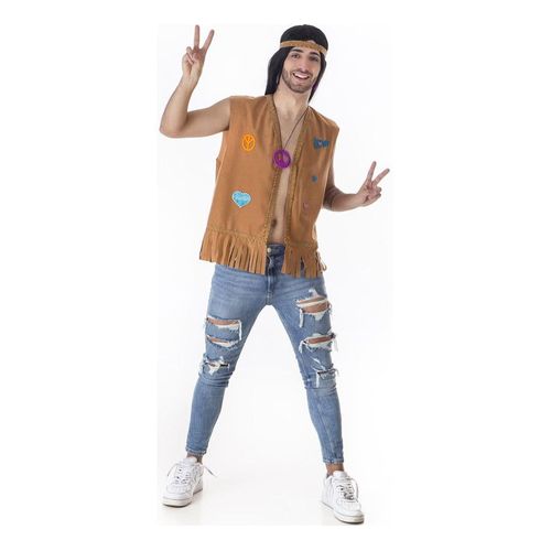 Kit Hippie Marron Pour Homme : Gilet Et Bandeau